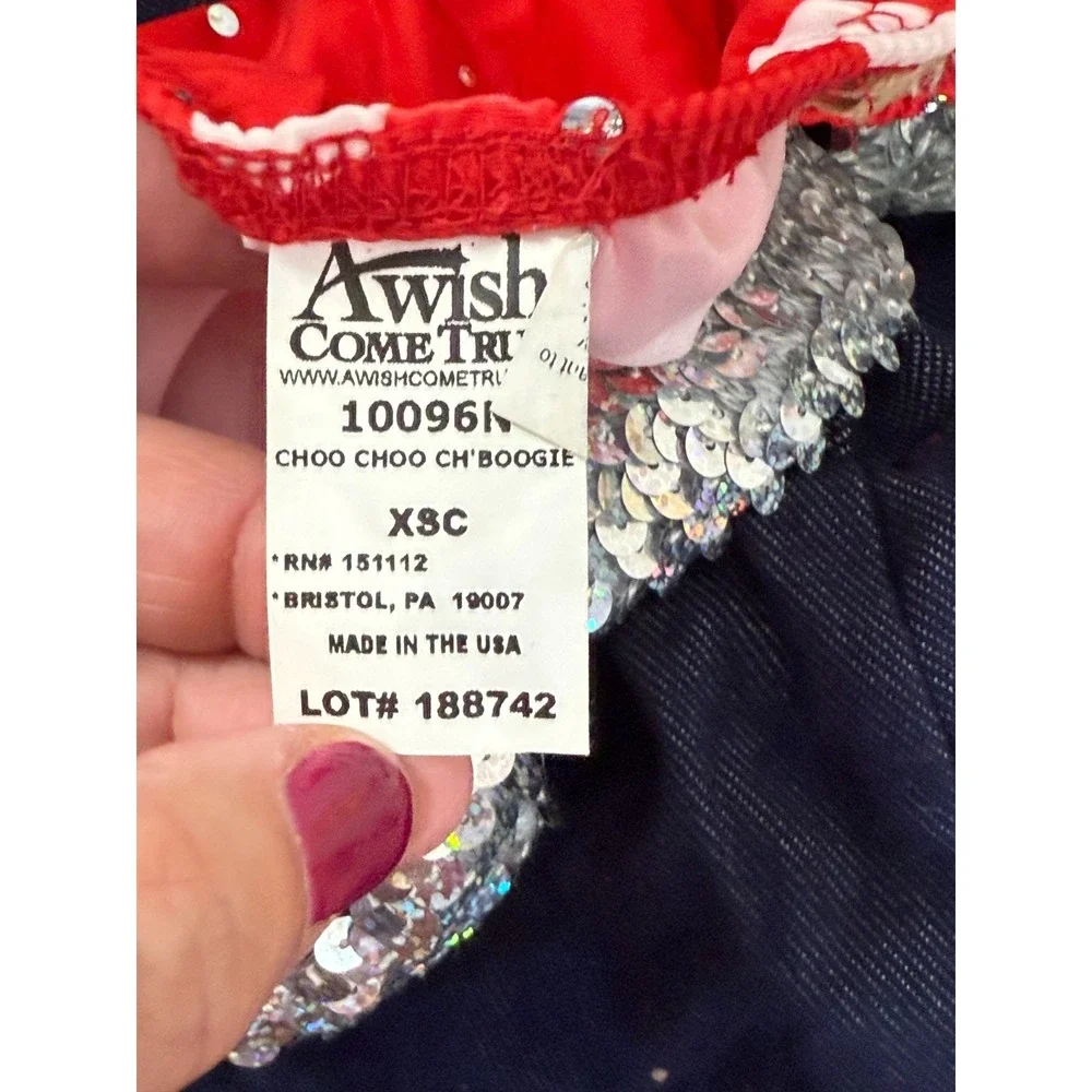 A Wish Come True Choo Choo Ch Boogie Dance Costume Red Blue Polka Dot Sequin XSC